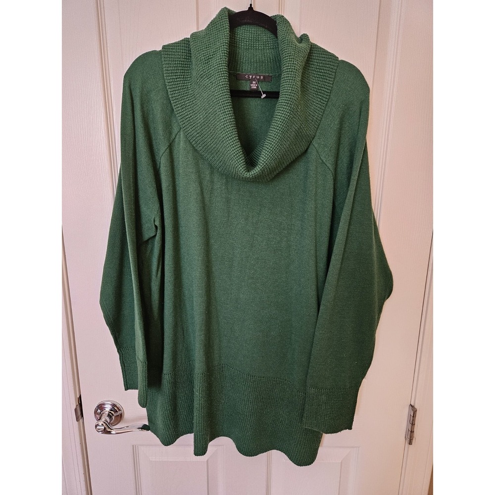 NWOT Cyrus Green Cowl Neck Long Sleeve Pullover Waffle Print Sweater, Plus 3X